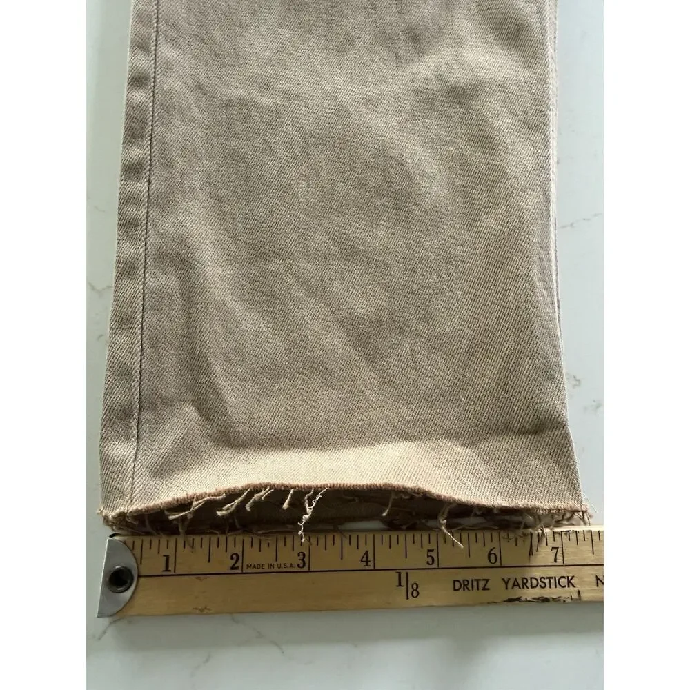GAP Cheeky Straight High Rise 28 6P Pants Khaki Womans Denim Brown Raw Hem